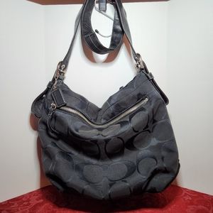 Coach Black Signature Logo Canvas Hobo Shoulder Bag